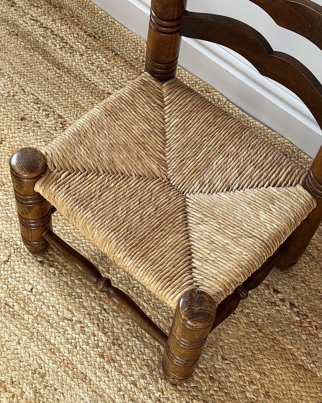 1940s French Oak & Rush Low Armchair, In The Manner Of Charles Dudouyt photo furniture