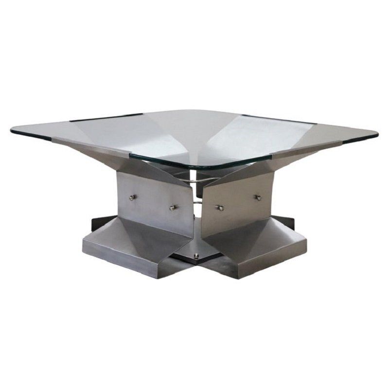 Coffee Table In Steel And Glass, 1970s