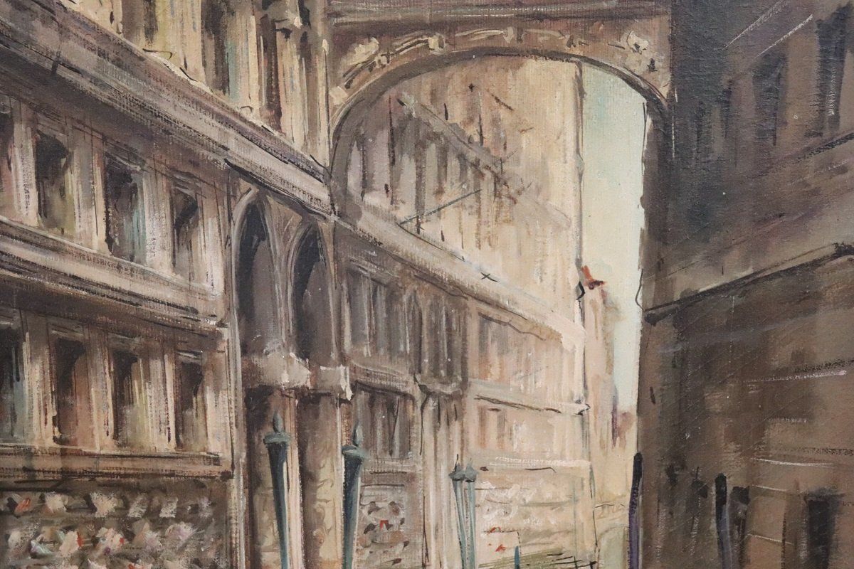 photo furniture C. Rizzi, Venice The Bridge Of Sighs, Oil Painting On Canvas, 20th Century, Framed