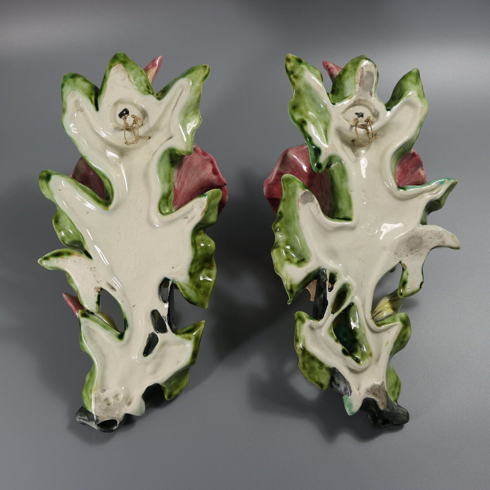 Pair Fives Lille Majolica Butterfly Wall Pockets photo vinterior