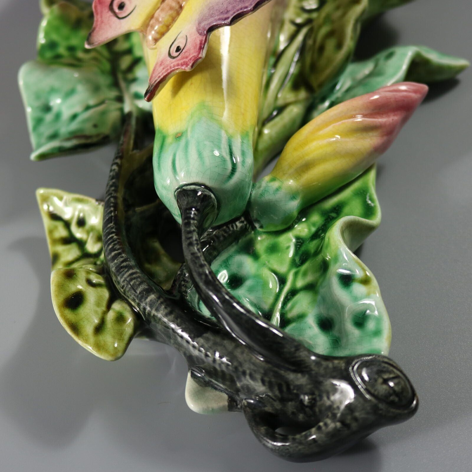 photo for sale Pair Fives Lille Majolica Butterfly Wall Pockets