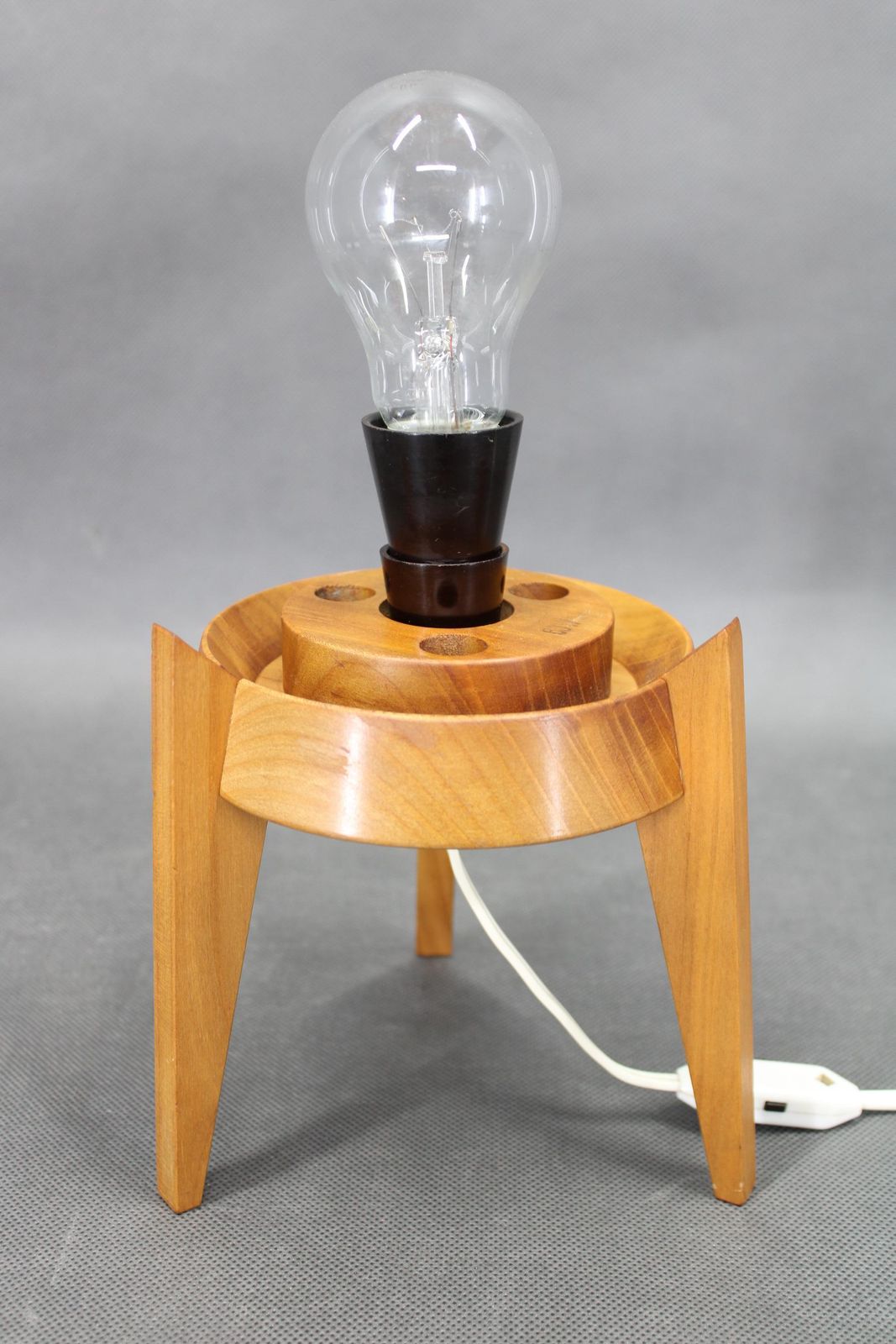 Mid Century Czech Uluv Table Lamp In Maple Wood And Glass, 1960s photo 426.0