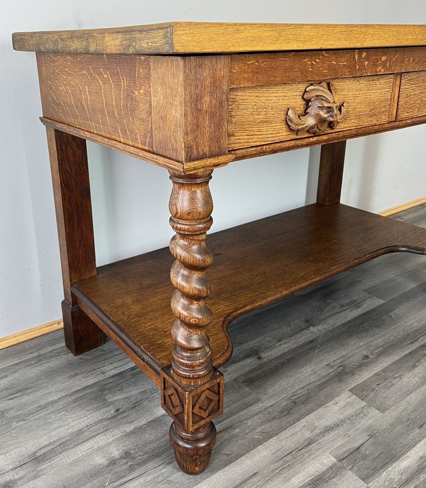 photo for sale Cabinet Antique French Style Oak Carved Table With Two Drawers Lot 4800