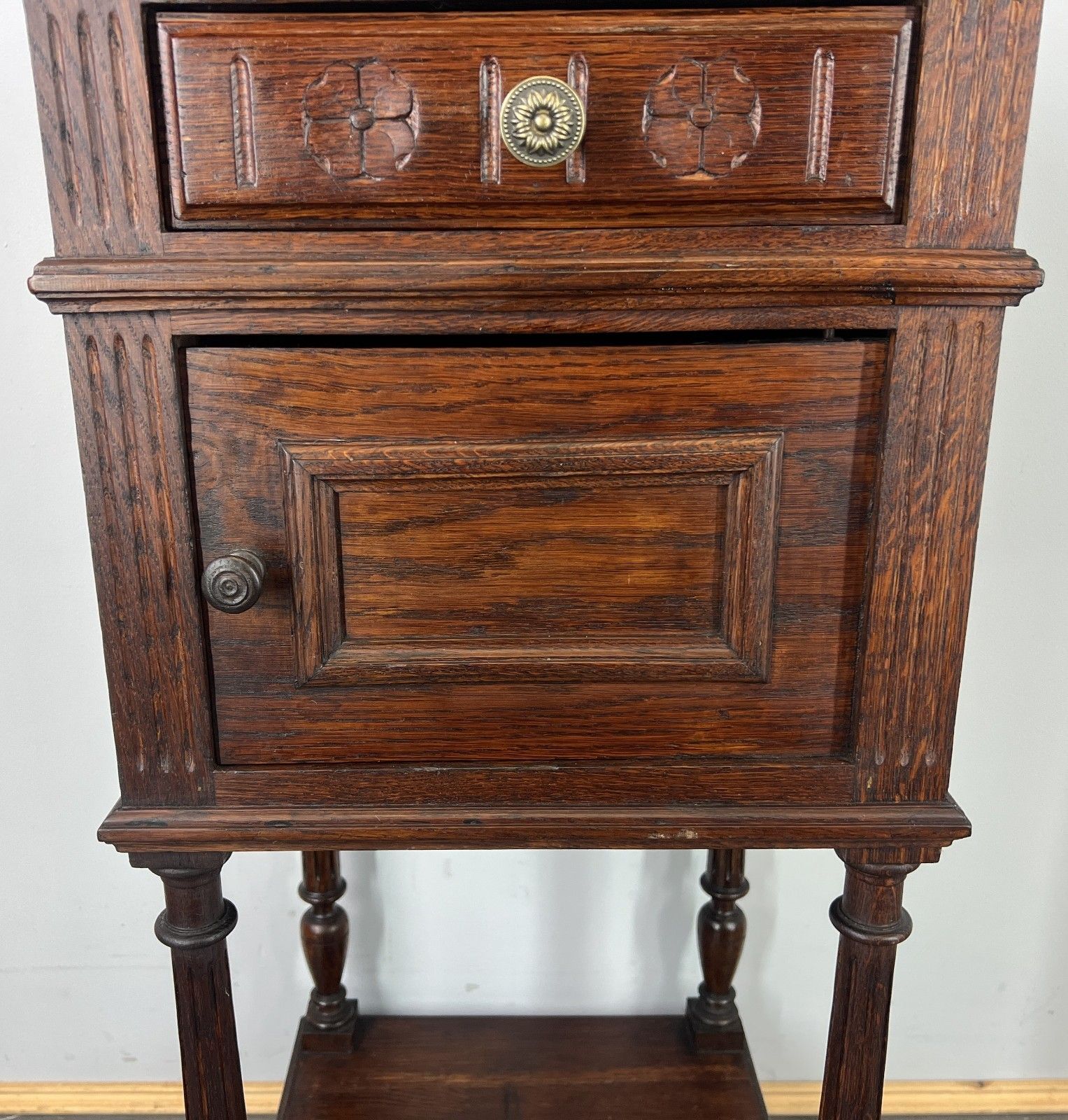 Bedside Table Antique French Oak Marble Top Cabinet Nightstand Lot 4806 photo vinterior