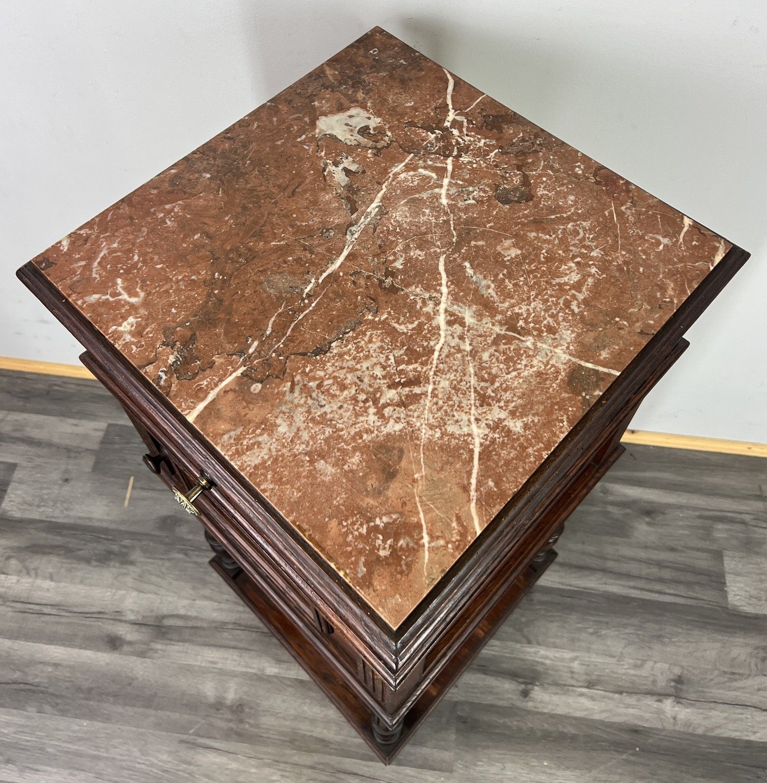 Bedside Table Antique French Oak Marble Top Cabinet Nightstand Lot 4806 photo vintage