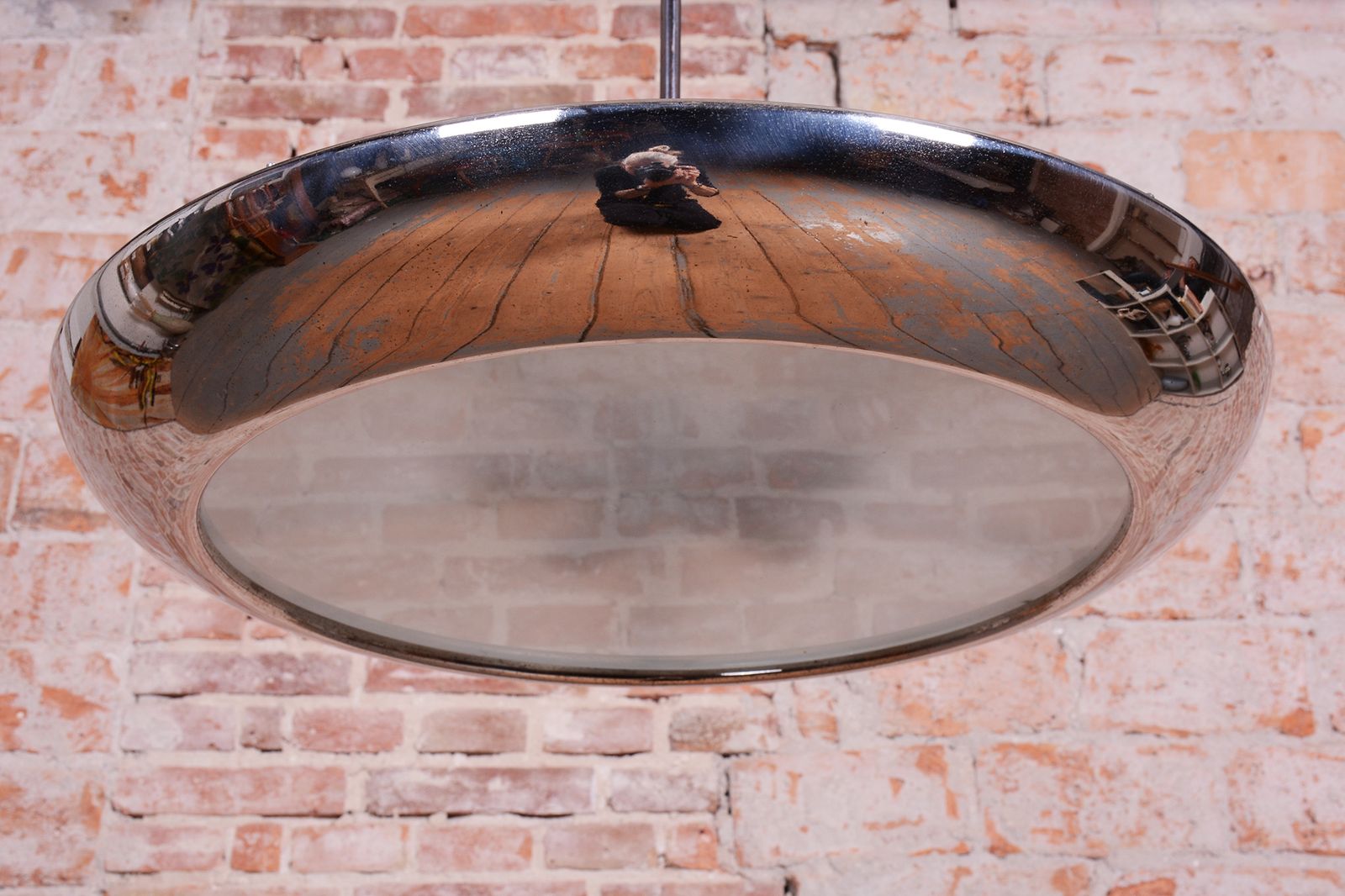 Restored Bauhaus Pendant, By J. Hurka For Napako, Chrome, Glass, Czech, 1920s photo Lighting