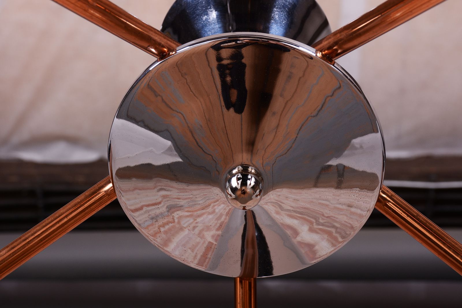 Restored Mid Century Chandelier, By Drukov, Copper, Chrome, Czech, 1960s photo 650.0