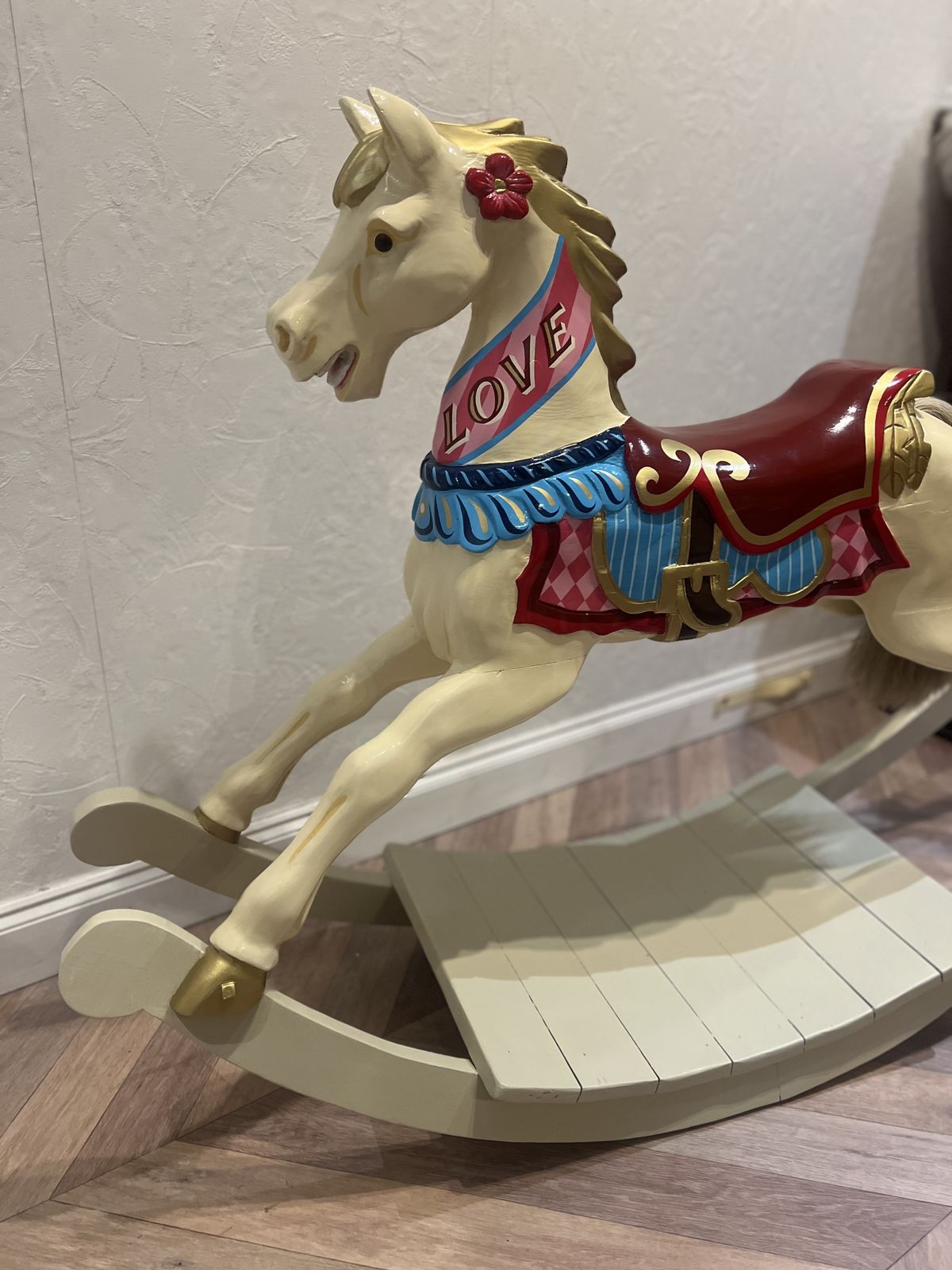 Rare Decorative Carousel Horse Mounted On Rocking Base photo furniture
