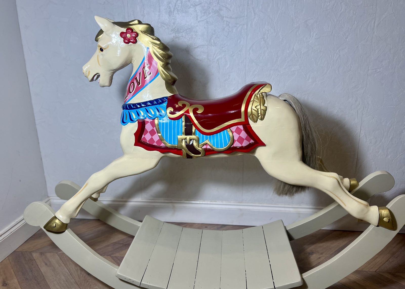 Rare Decorative Carousel Horse Mounted On Rocking Base photo Home Fixtures