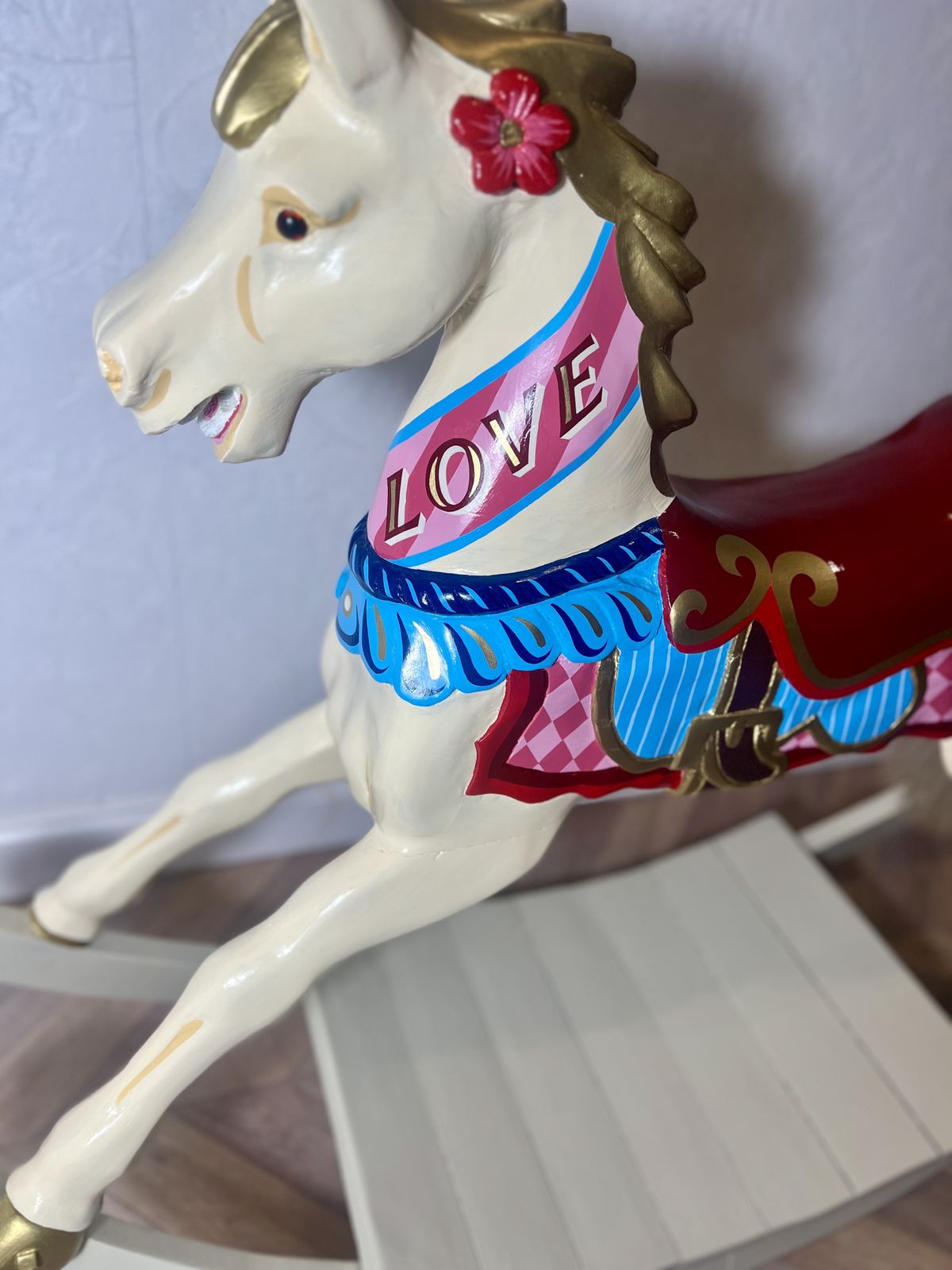 Rare Decorative Carousel Horse Mounted On Rocking Base photo vintage
