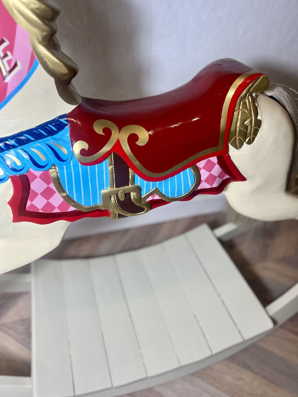 photo for sale Rare Decorative Carousel Horse Mounted On Rocking Base