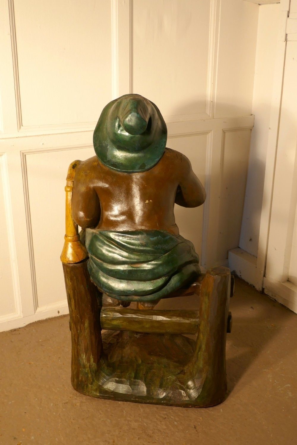 Charming 1920s Carved Wooden Figure Of The Seated Pied Piper photo furniture