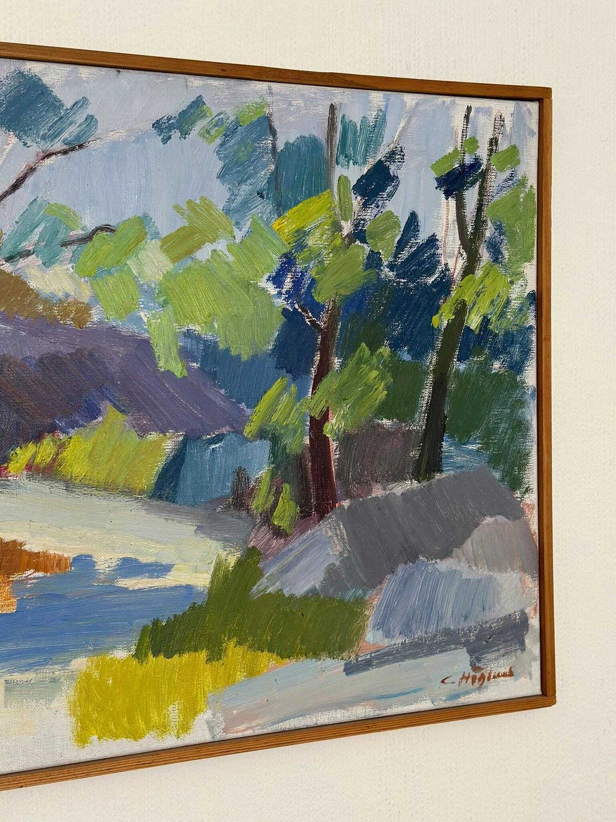 675.0 Original Swedish Oil On Canvas – “Saltsjöbadssommer” By Gustaf Höglund – 1969  – Vintage & Framed – 51 × 67 Cm (20.1" × 26.4") photo