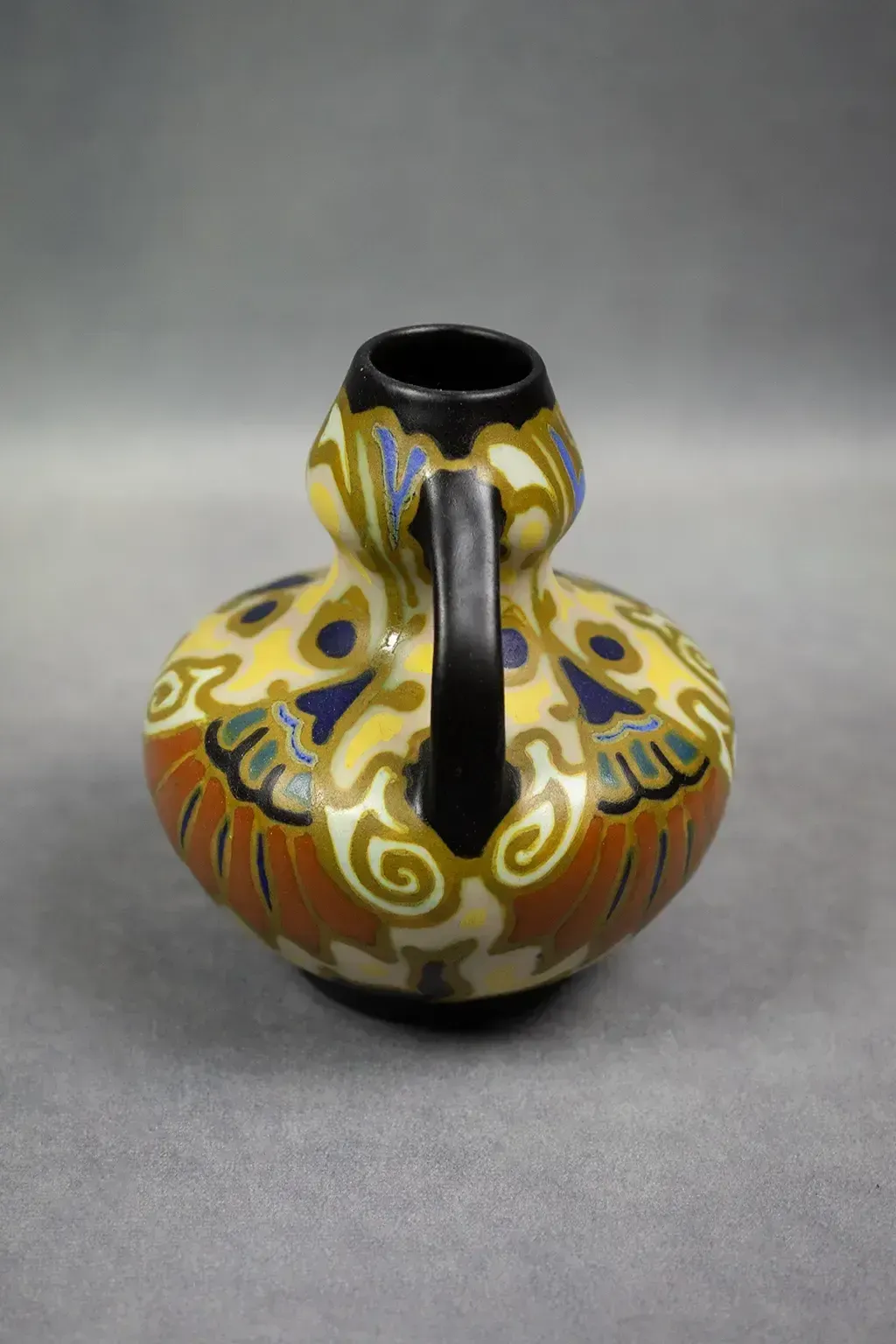 Art Deco Vase With Two Handles In Polychrome Earthenware – Regina, Holland Gouda, Circa 1930 photo vinterior