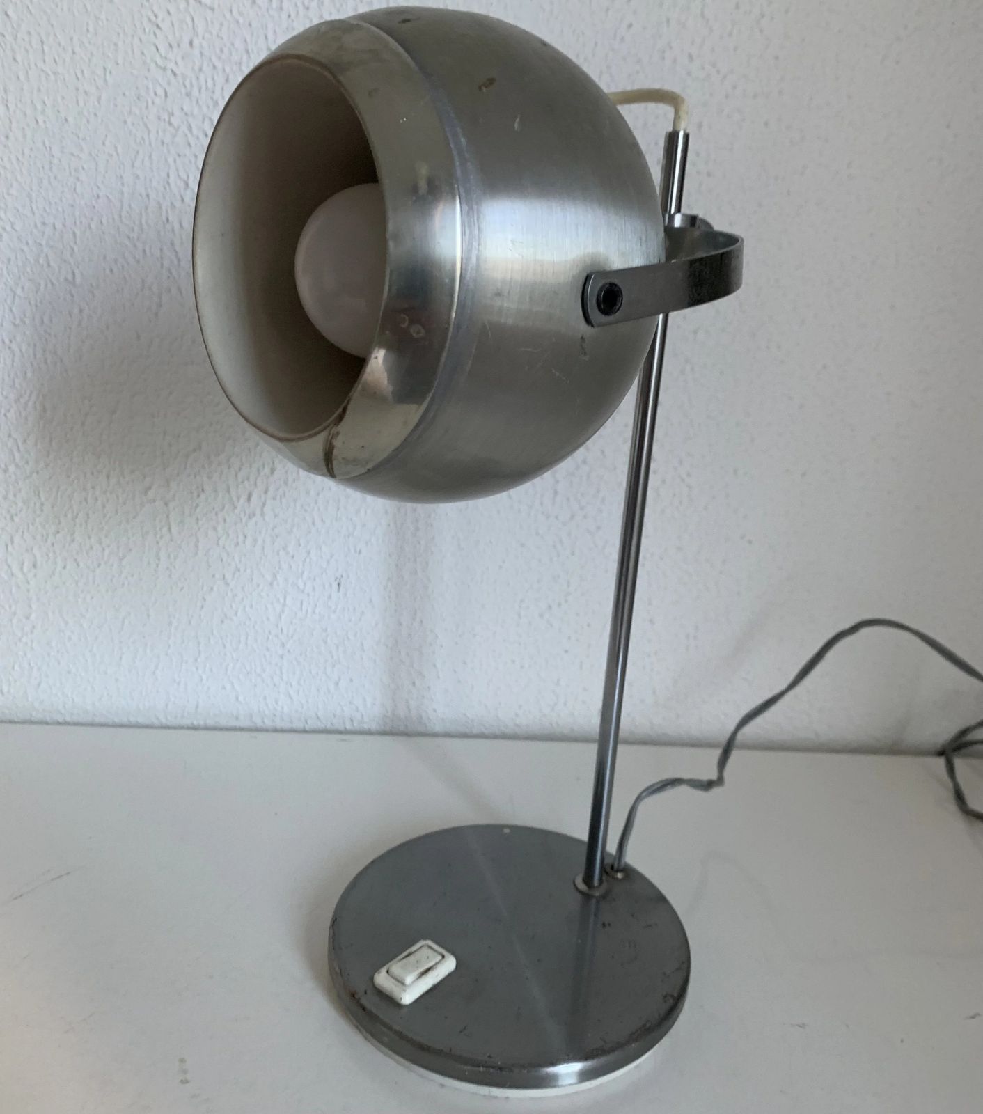Vintage 1960s Eyeball Table Lamp In Brushed Steel Aluminor   34 Cm