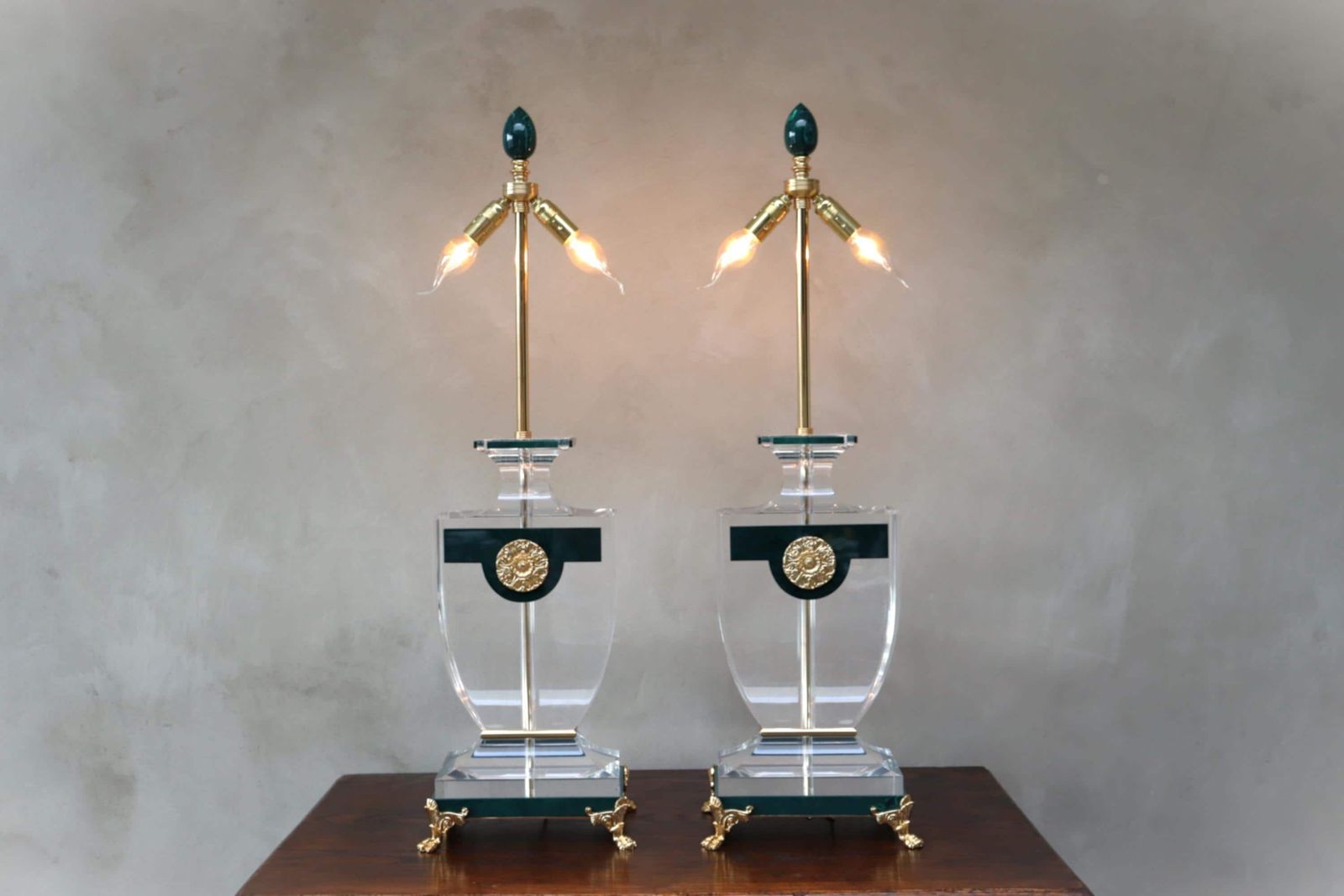 Pair Of Neoclassical Lucite Table Lamps In The Manner Of Maison Jansen (St.)