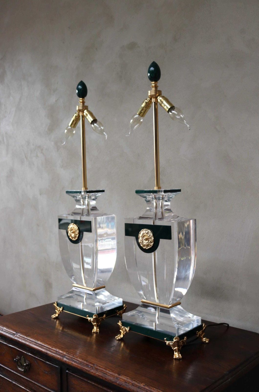 Pair Of Neoclassical Lucite Table Lamps In The Manner Of Maison Jansen (St.) photo furniture