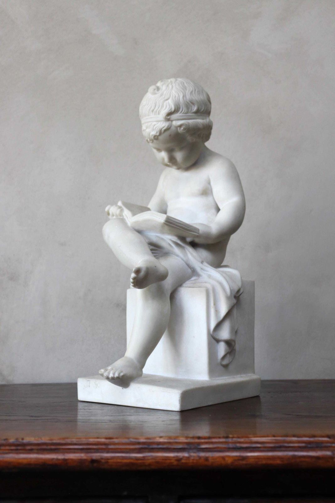 Classic Marble Statue Of A Reading Child Italian Neoclassical Sculpture Style (St.284) photo for sale