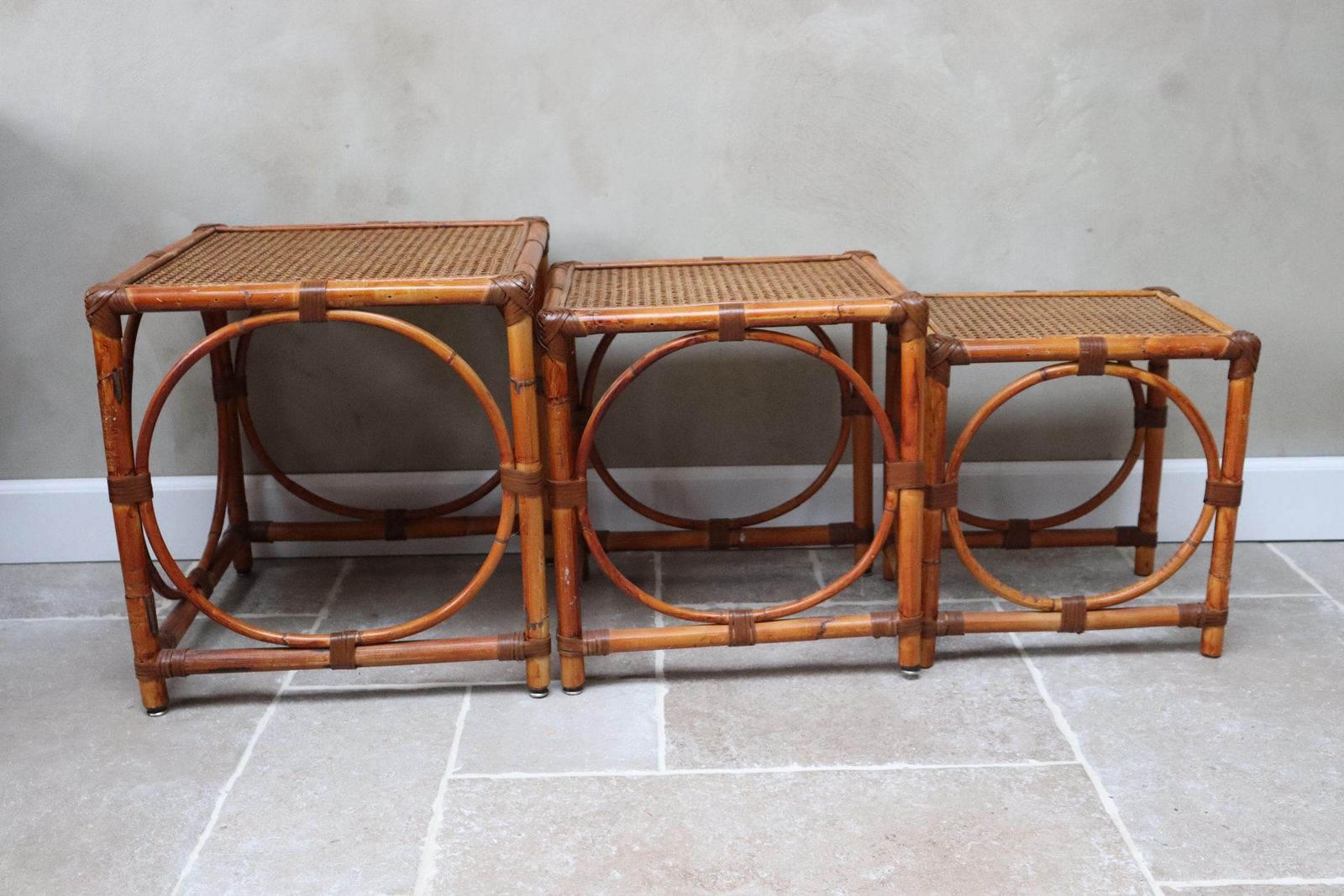 Set Of Vintage Natural Rattan Nesting Tables (St. 280) photo 312.0