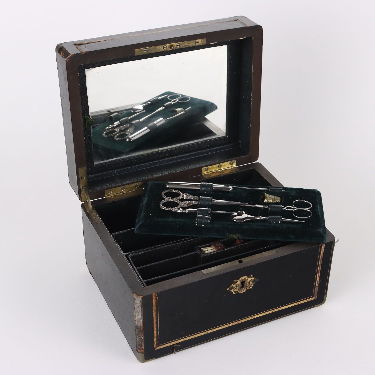 Ancient Sewing Box Last Quarter Of The XIX Century Ebony Wood Veneer photo for sale
