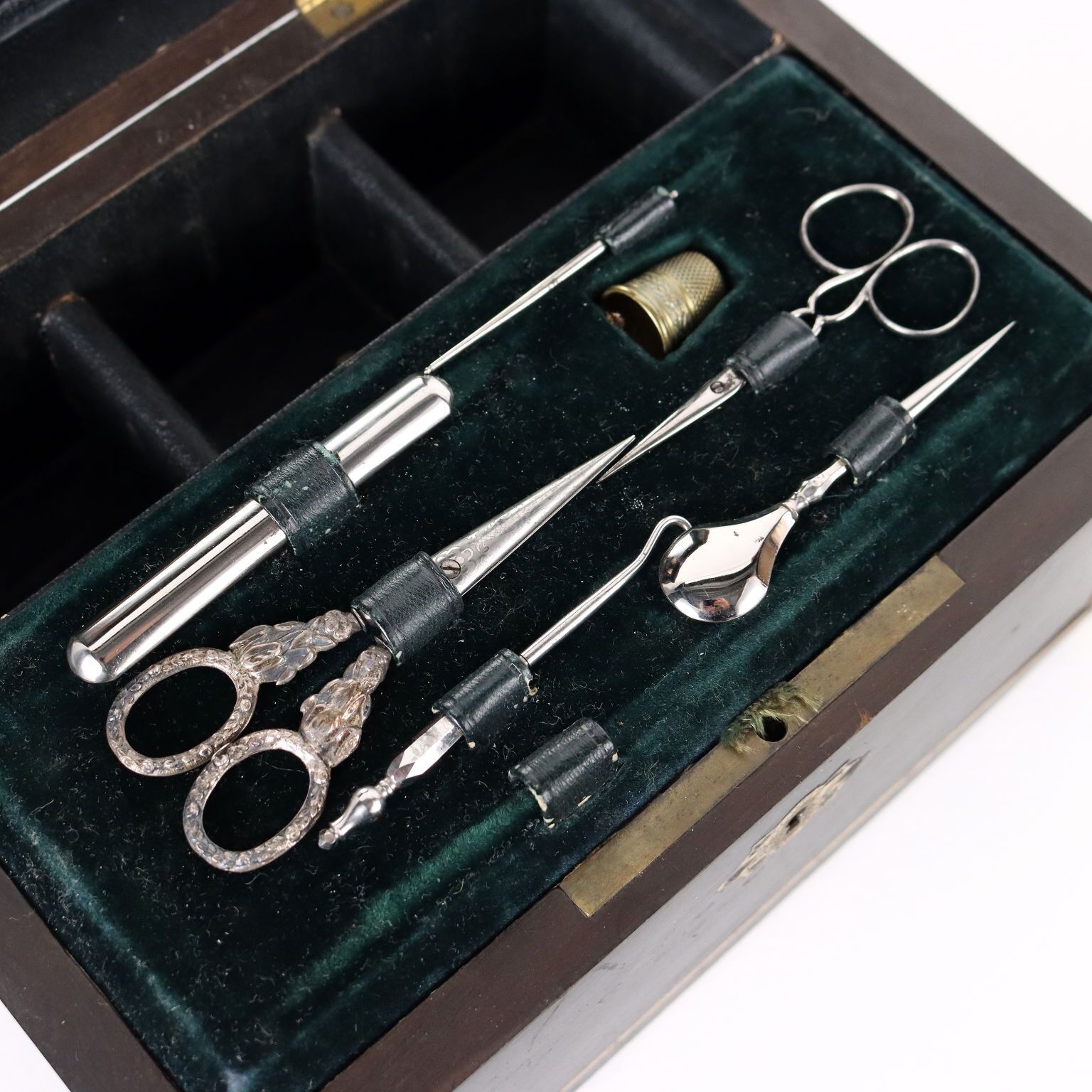 Ancient Sewing Box Last Quarter Of The XIX Century Ebony Wood Veneer photo Home Decor