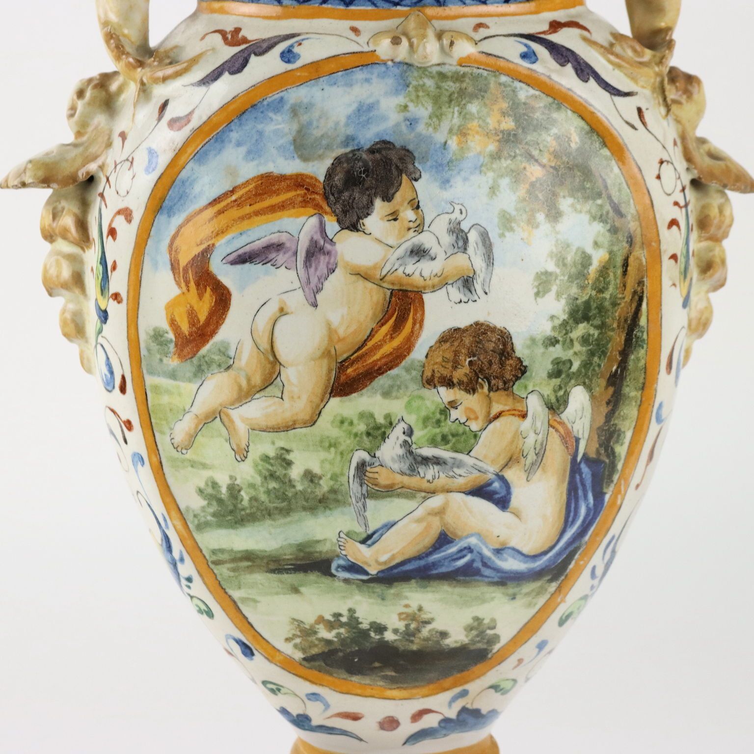 Antique Amphorae Majolica Grotesque Motifs XIX Century photo buy