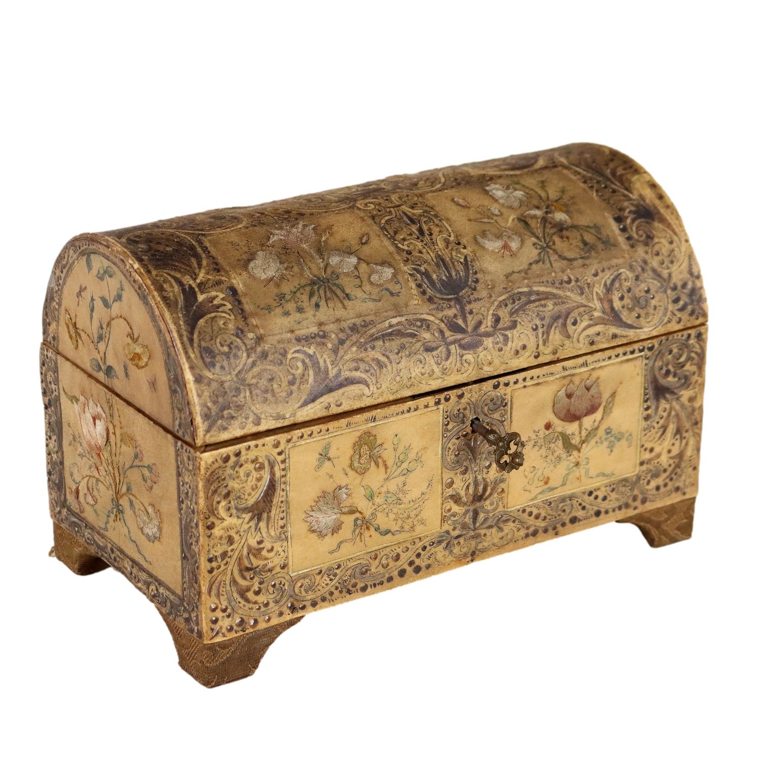 Antique Casket Wood Painted Parchment Italy XIX XX Century