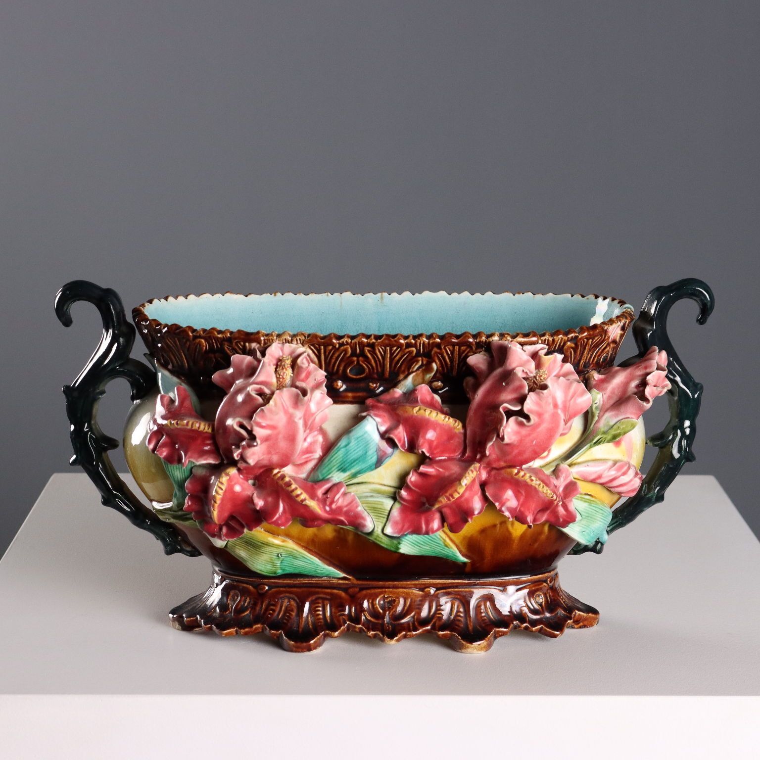Antique Planter Barbotine Ceramic Decorations Europe XX Century