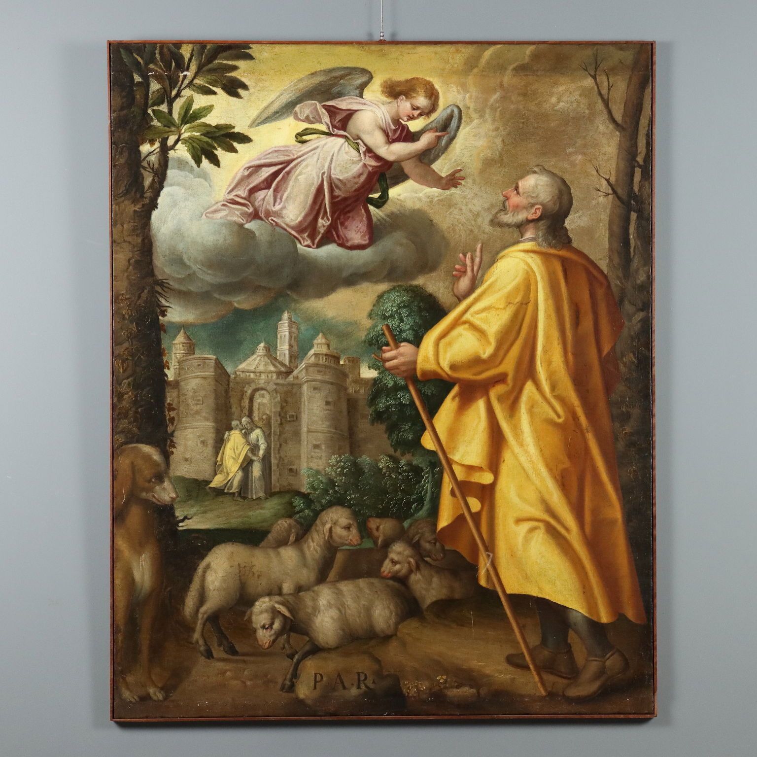 Antique Painting Saint Joachim And The Angel Oil On Canvas XVI Century
