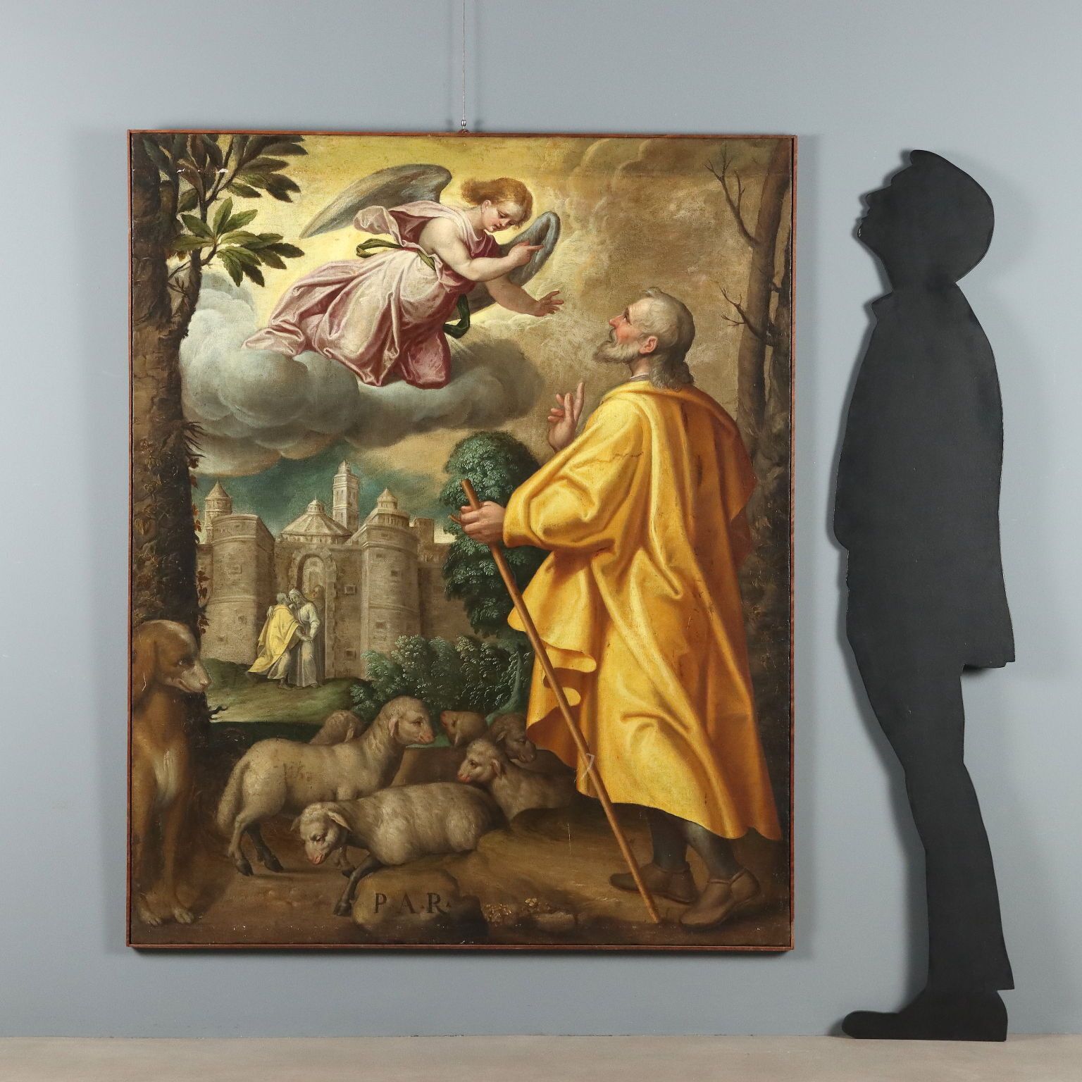 Antique Painting Saint Joachim And The Angel Oil On Canvas XVI Century photo furniture