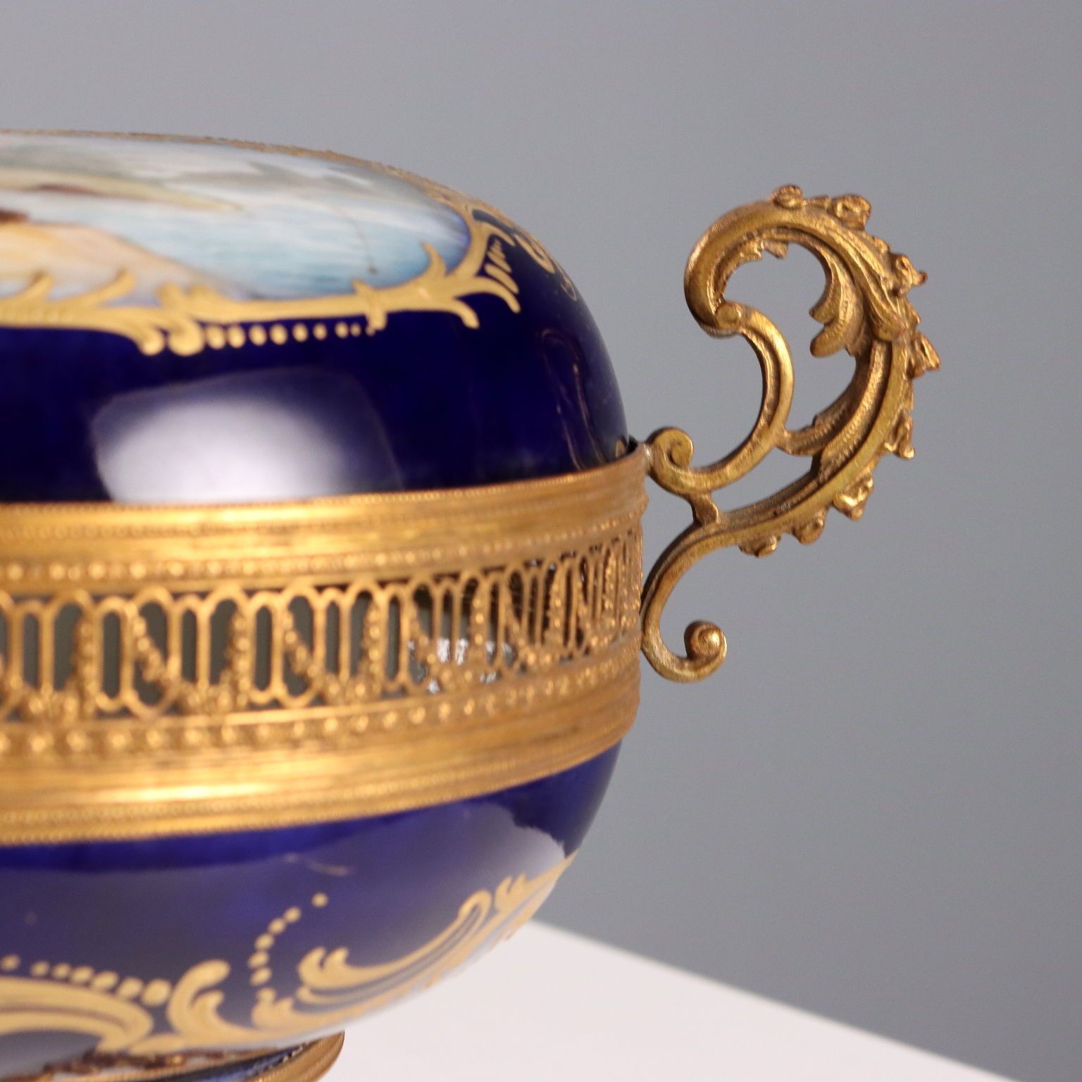 Antique Box Bronze Cobalt Blue Porcelain France XX Century photo for sale
