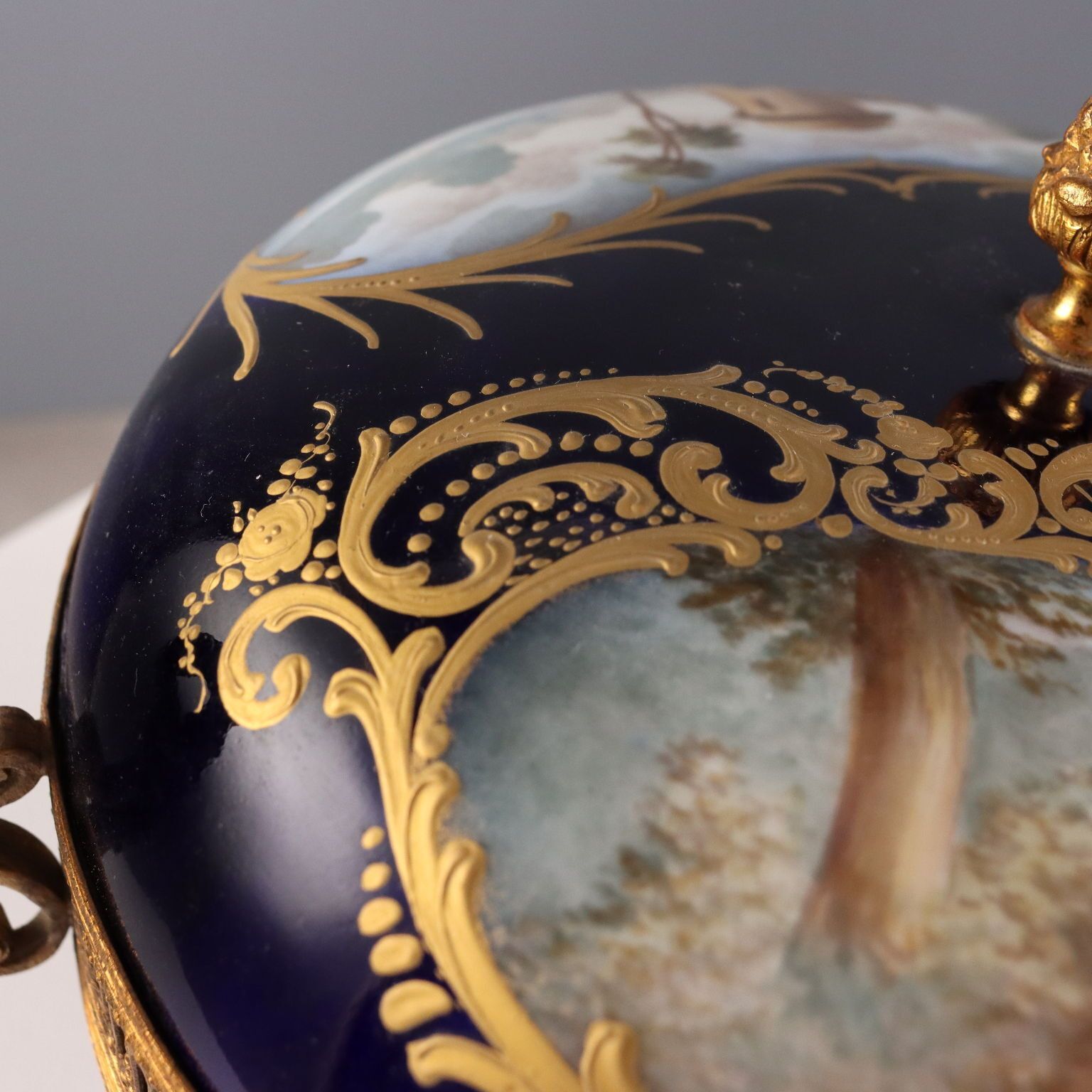 Antique Box Bronze Cobalt Blue Porcelain France XX Century photo 890.0
