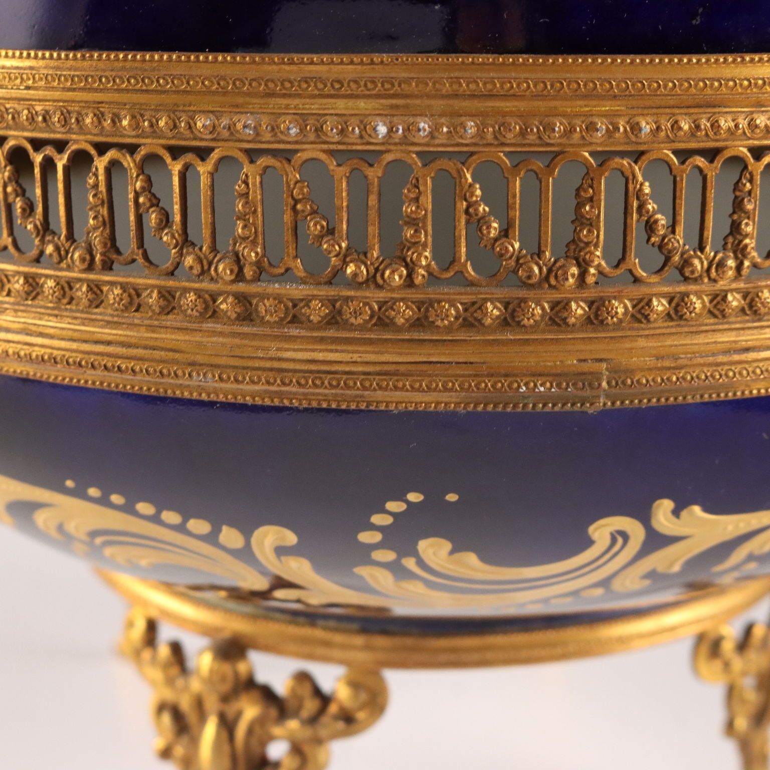 Antique Box Bronze Cobalt Blue Porcelain France XX Century photo buy