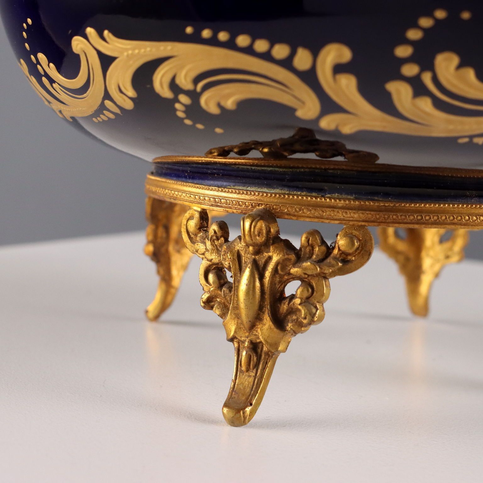 Antique Box Bronze Cobalt Blue Porcelain France XX Century photo vintage