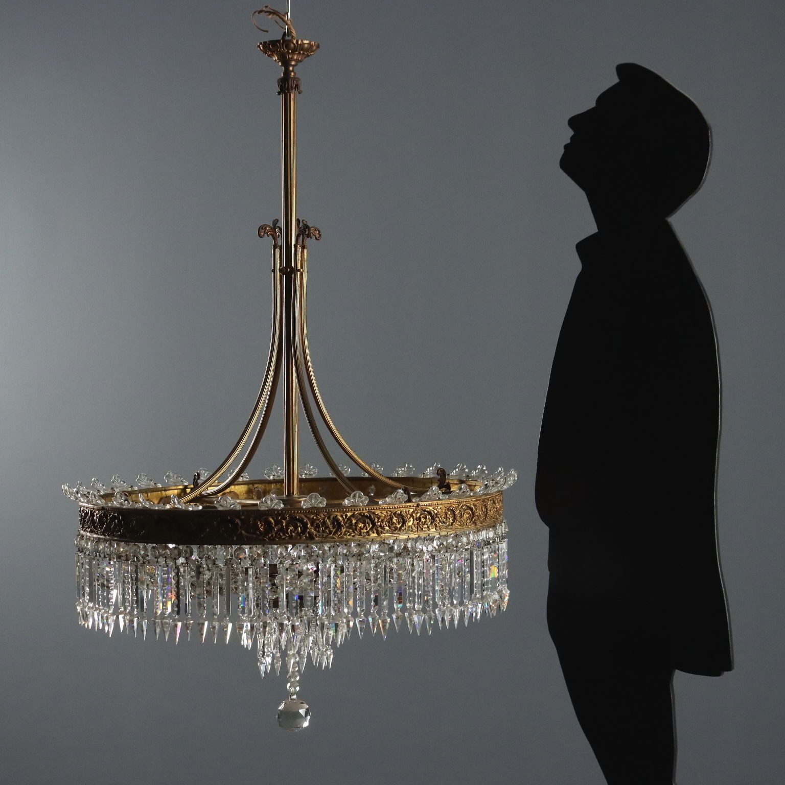 Antique Chandelier Empire Style Gilded Metal Glass XX Century photo furniture