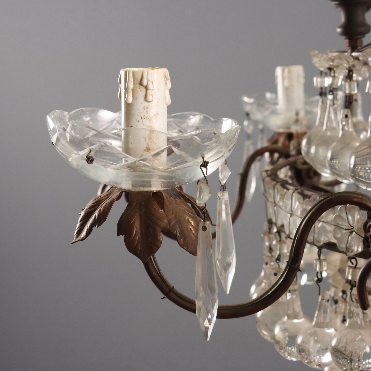 2370.0 Antique Chandeliers Burnished Metal Glass 8 Lights XX Century photo