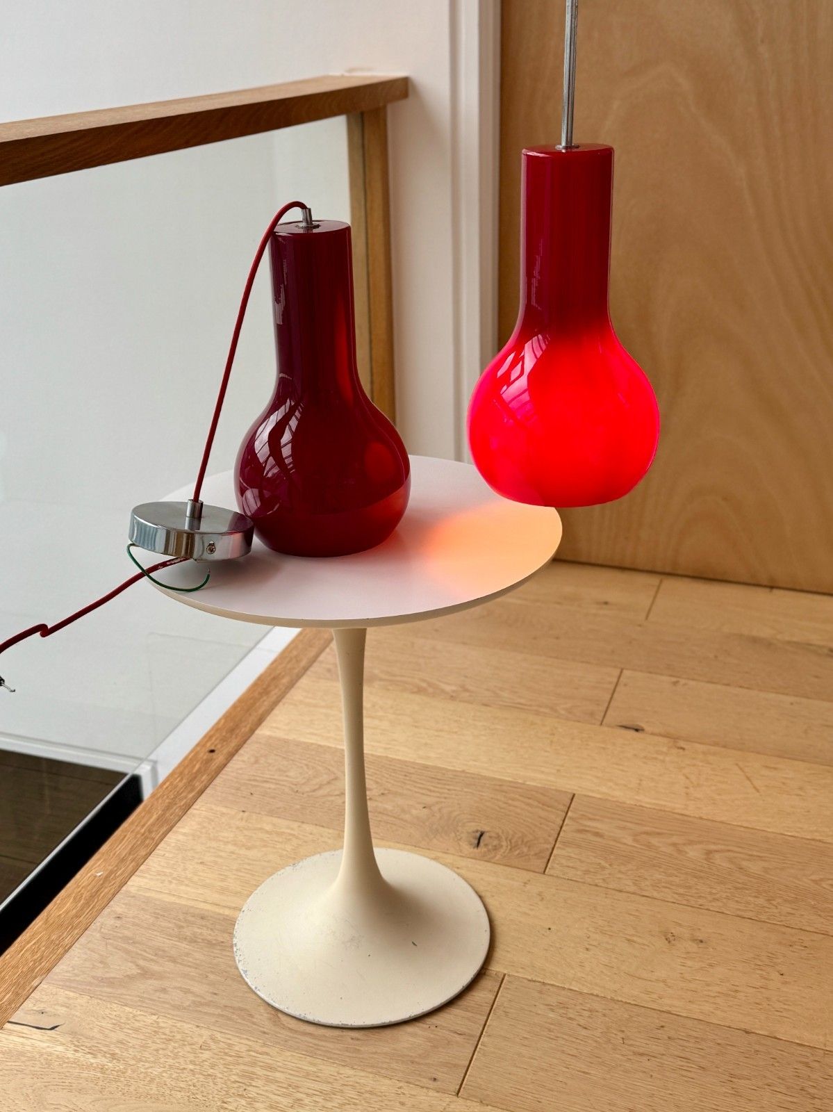 A Pair Of Firstlight 3332re Red Glass Pendant Lights photo furniture