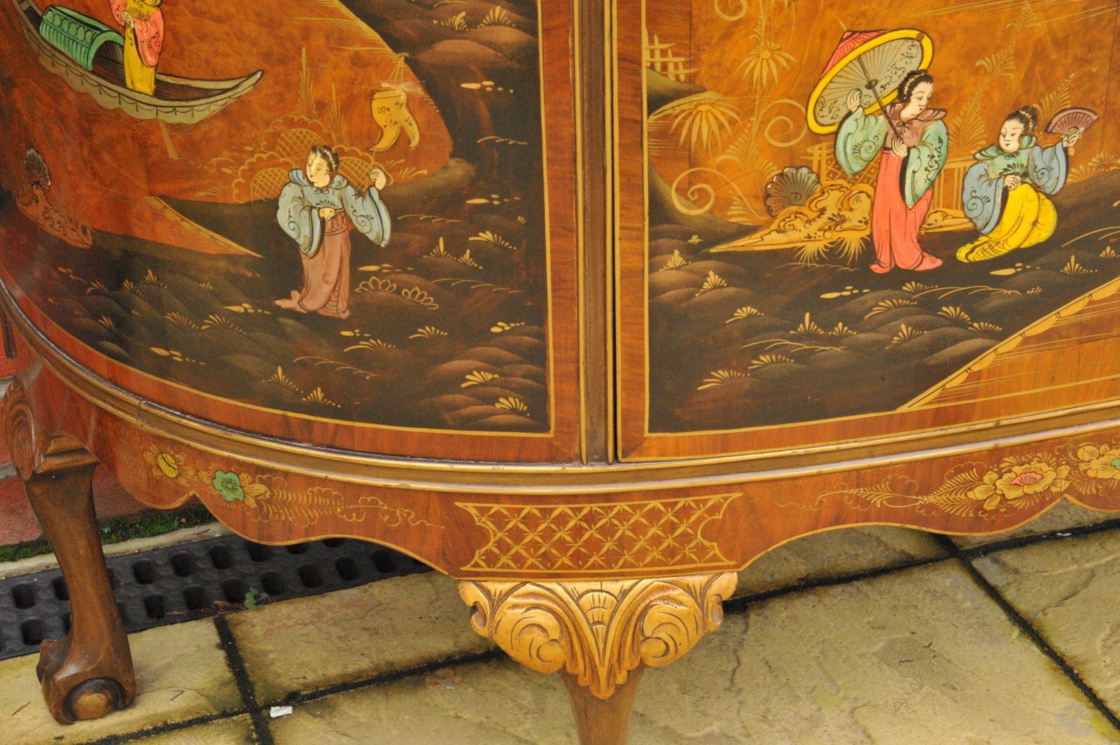 Antique C.1910 Chinoiserie Demi Lune Cabinet Hand Painted Gilt Asian Decor photo for sale