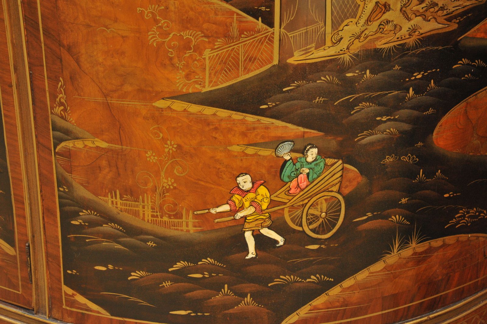 photo for sale Antique C.1910 Chinoiserie Demi Lune Cabinet Hand Painted Gilt Asian Decor