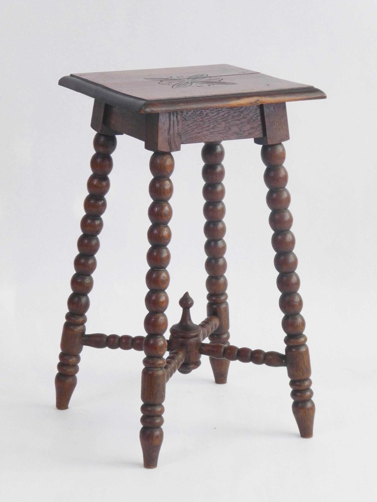 Antique Wooden Bobbin Carved Stool, Rectangular Small Floral Plant Stand photo Furniture