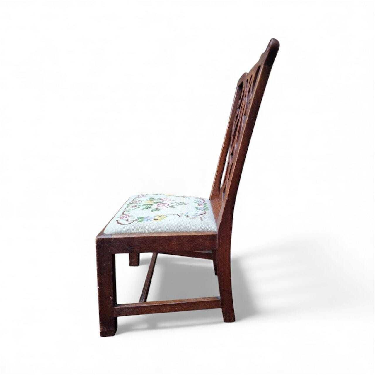 Antique Wooden Low Chair / Needlepoint Seat / C1920 photo vintage
