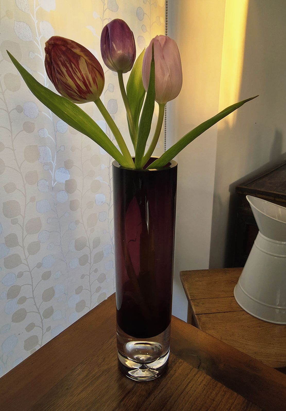 1960's Scandinavian, Amethyst Glass Vase With Bubble Base By Tapio Wirkkala