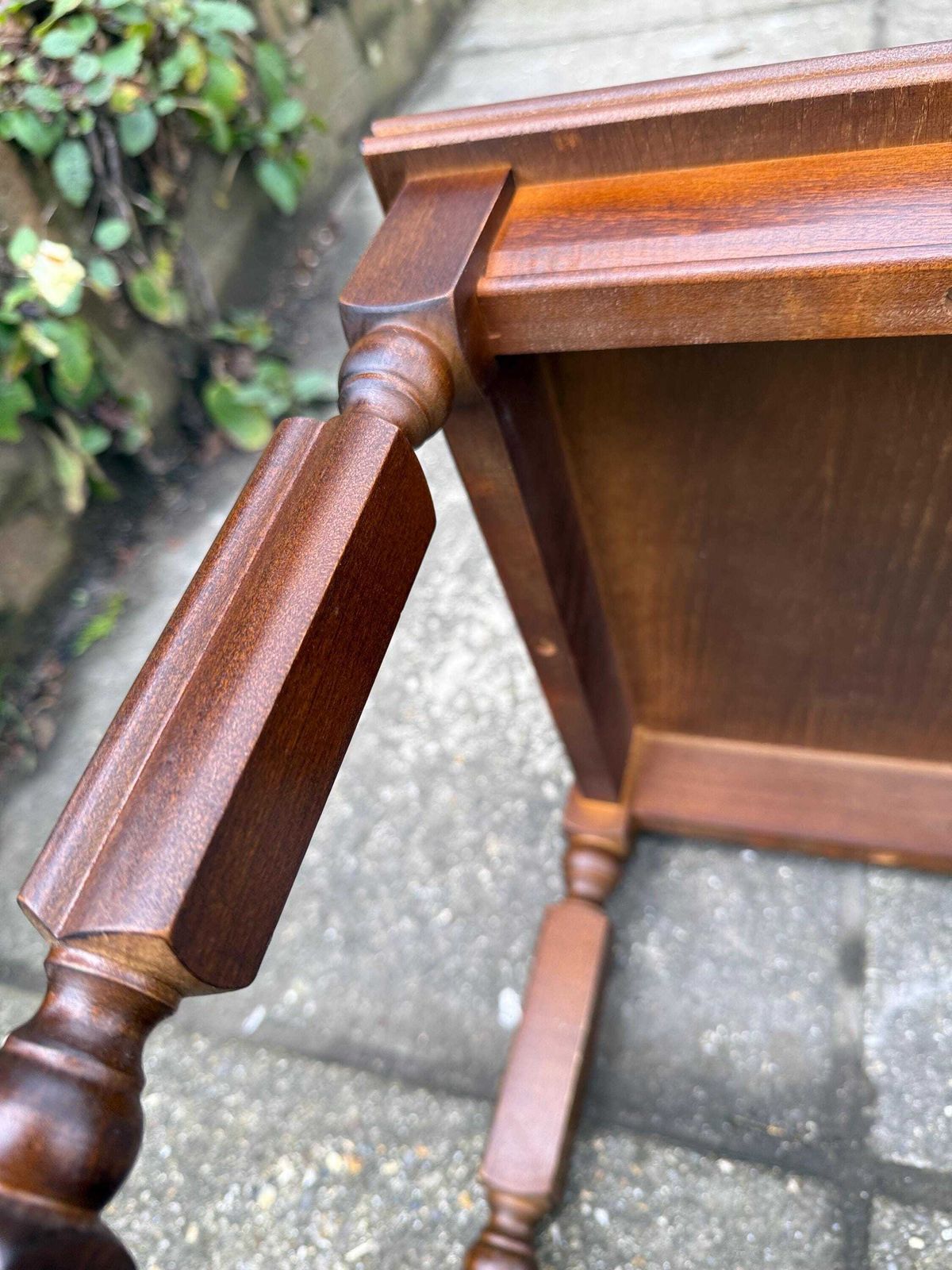 Furniture 1980s Traditional Revival Wooden Side Table With Attractive Detailed Top And Turned Legs, Neo Traditional Occasional Table photo