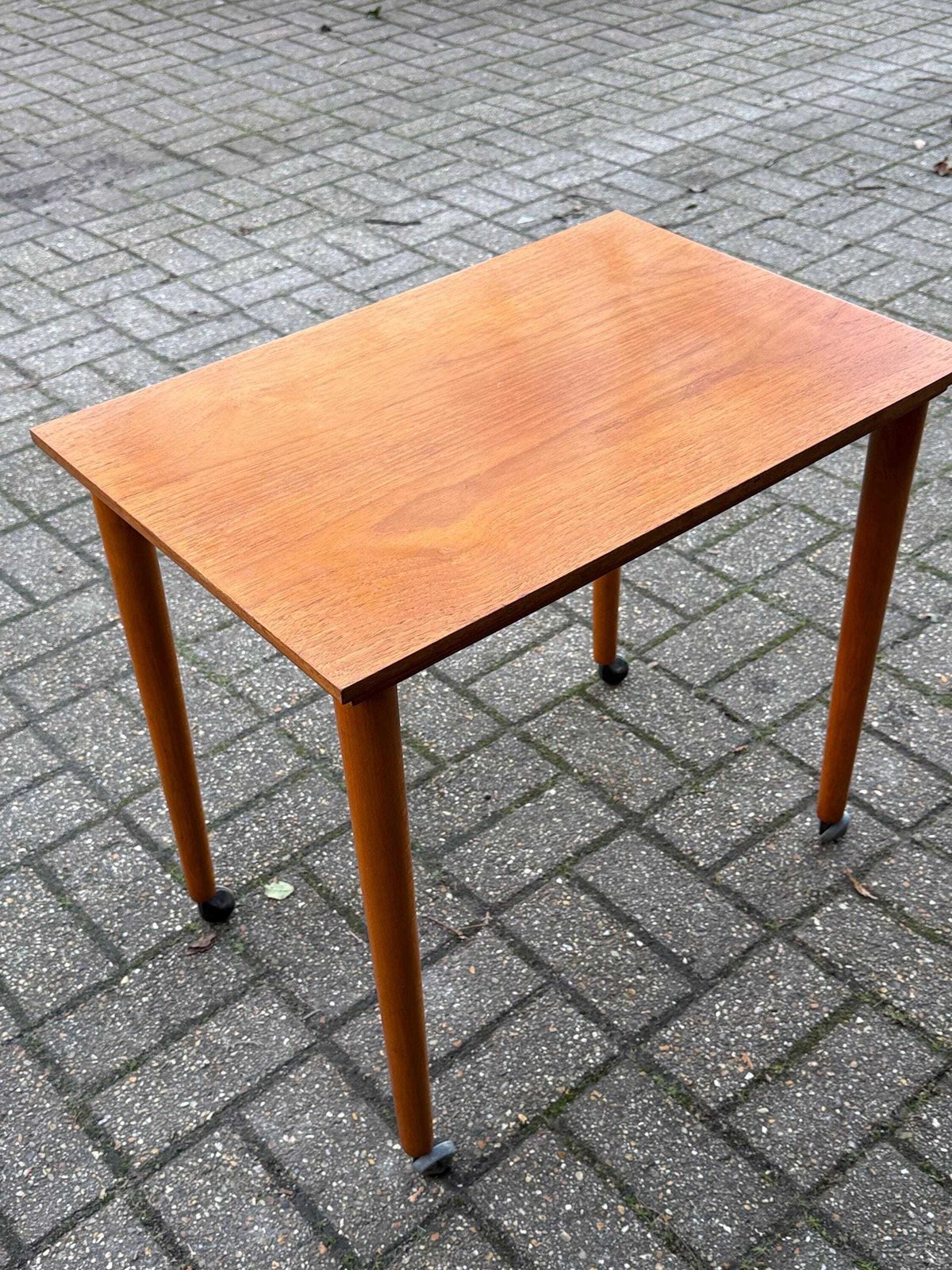 Furniture 1970s Teak Style Table On Castors, Vintage Mid Century Modern Scandinavian Style Furniture photo