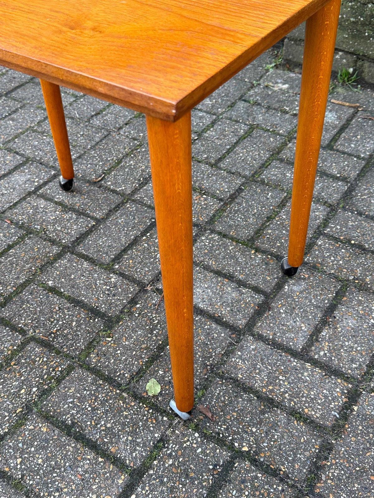 photo vinterior 1970s Teak Style Table On Castors, Vintage Mid Century Modern Scandinavian Style Furniture