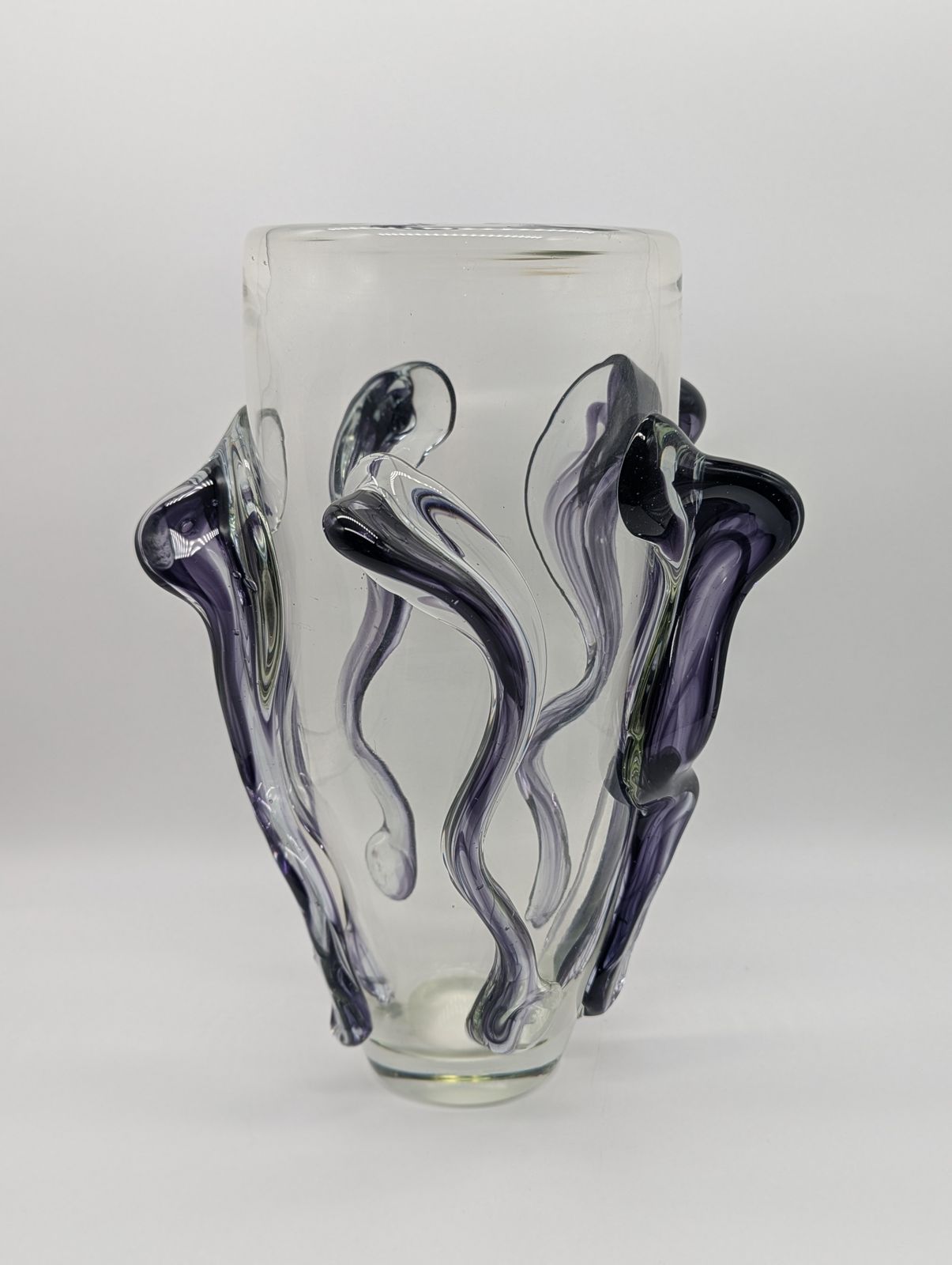 Large Murano Style “Tadpole” Trailed Glass Vase – Amethyst Purple, 30cm photo Home Decor