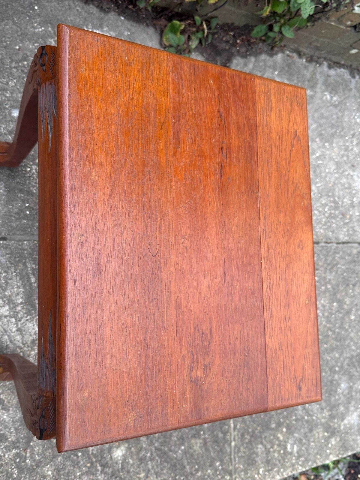 Vintage Carved Hardwood Side Table, Oriental Export Occasional Table, Chinoiserie Style, C.1980s photo vinterior