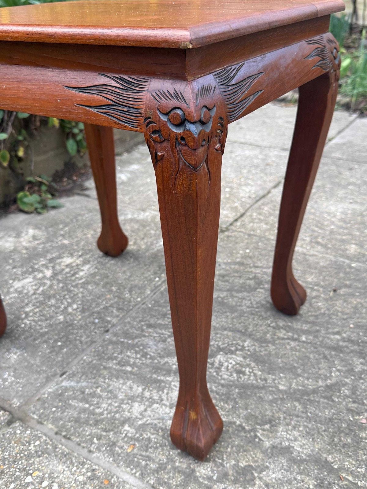 photo for sale Vintage Carved Hardwood Side Table, Oriental Export Occasional Table, Chinoiserie Style, C.1980s