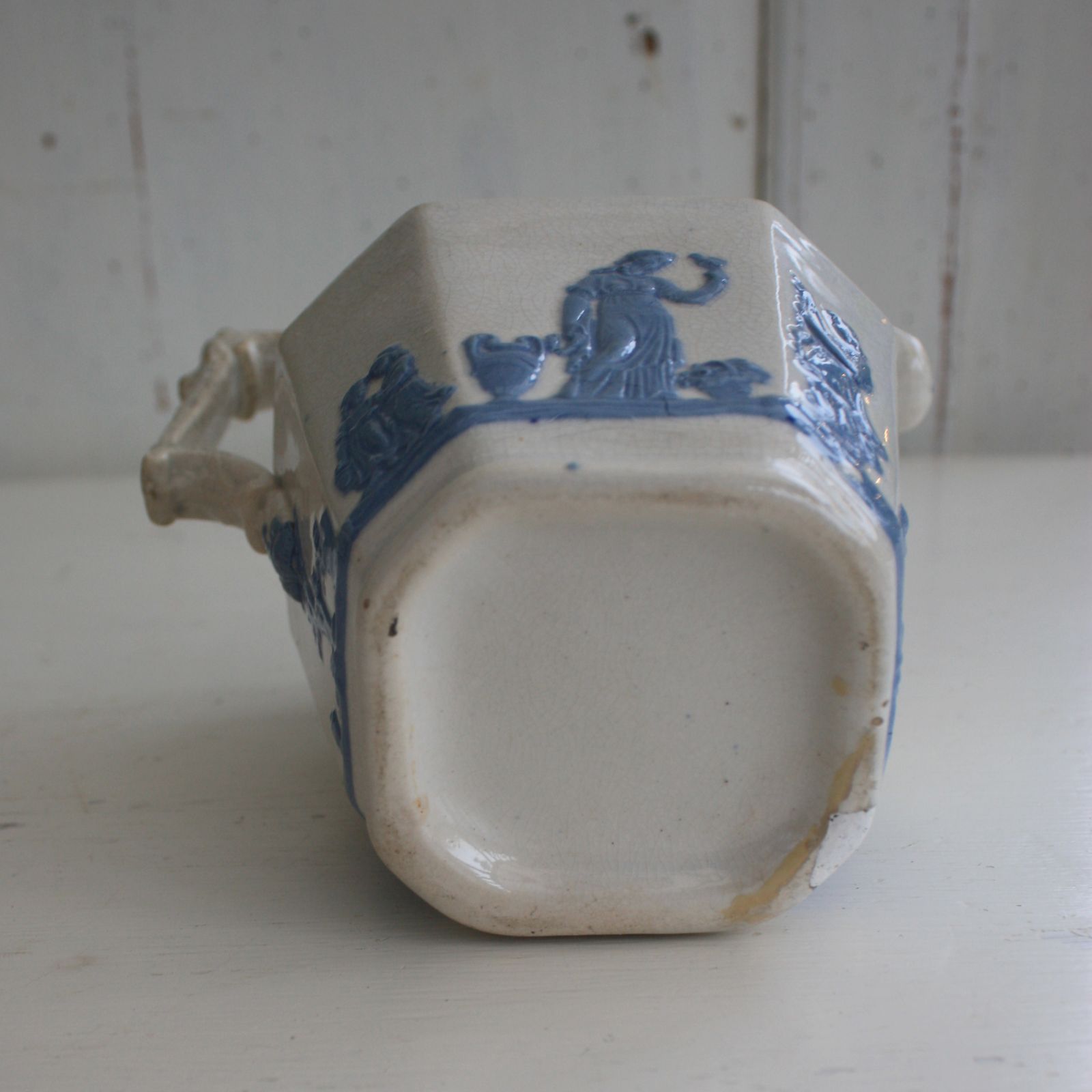 Antique Staffordshire Porcelain Pitcher Blue On White With Lion Head Spout photo vintage