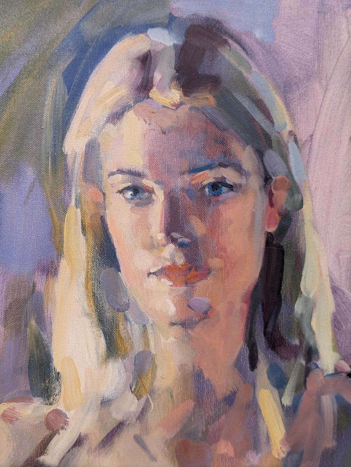 Late 20th Century Oil On Canvas Impressionist Portrait Of A Young Woman. photo for sale